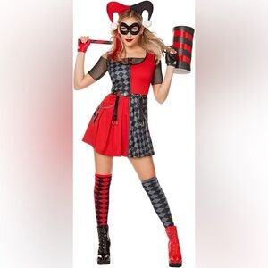 Harley Quinn Halloween costume set with headband, gloves and knee socks size S
